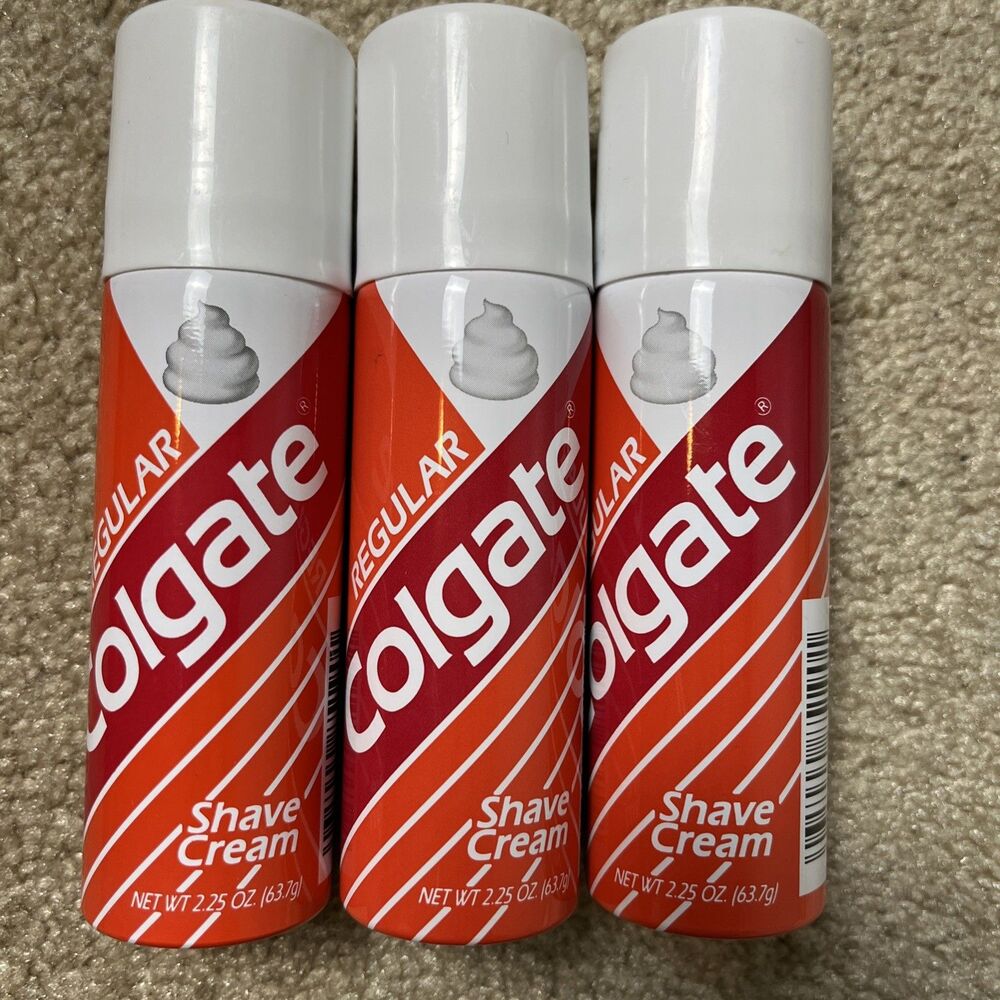 3 VTG New 90s Colgate Regular Shaving Cream 2.25 oz Shave Foam Orange Can